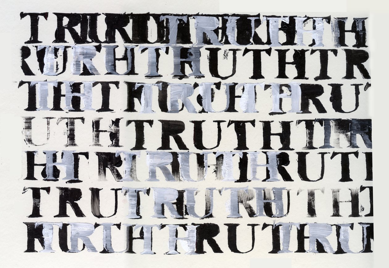 De waarheid in zwart en wit, 2015 (acryl met sjabloon op karton) door Nancy Moniz Charalambous