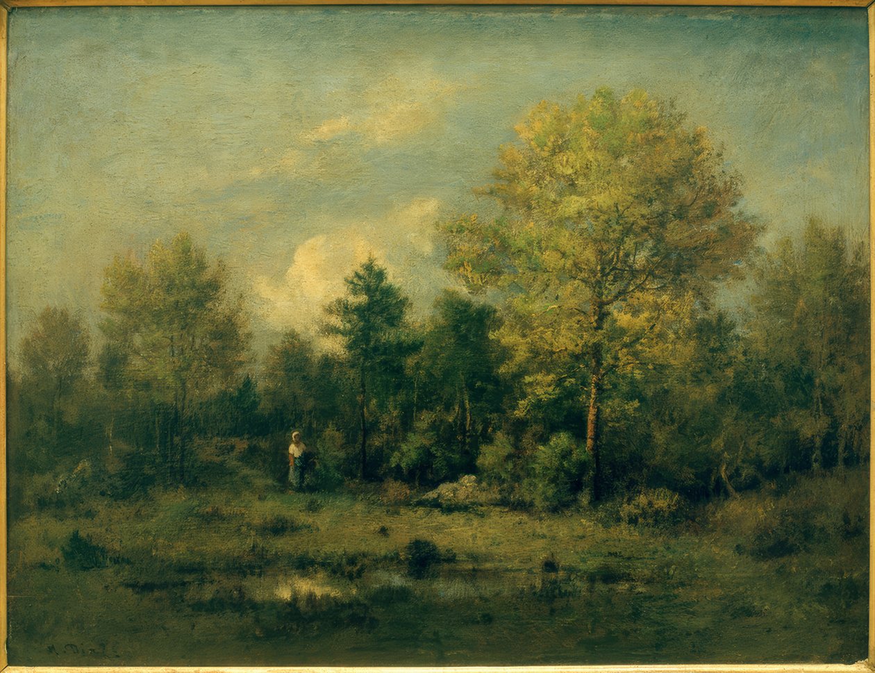 Landschap met vijver in het bos door Narcisse Diaz de la Pena