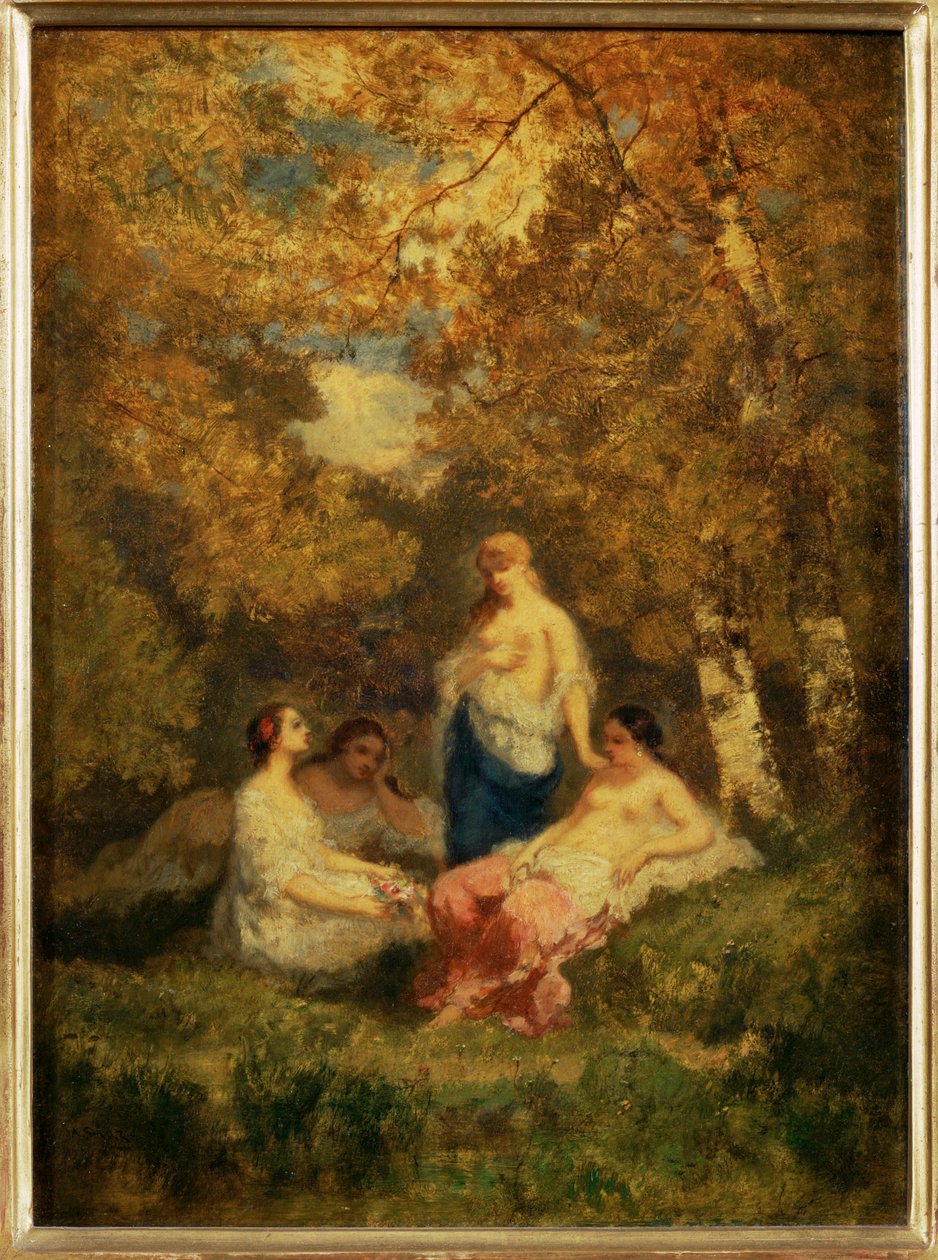 Quatre filles au repos dans la foret - Vier meisjes aan het rusten in een ... door Narcisse Virgile Diaz de la Peña