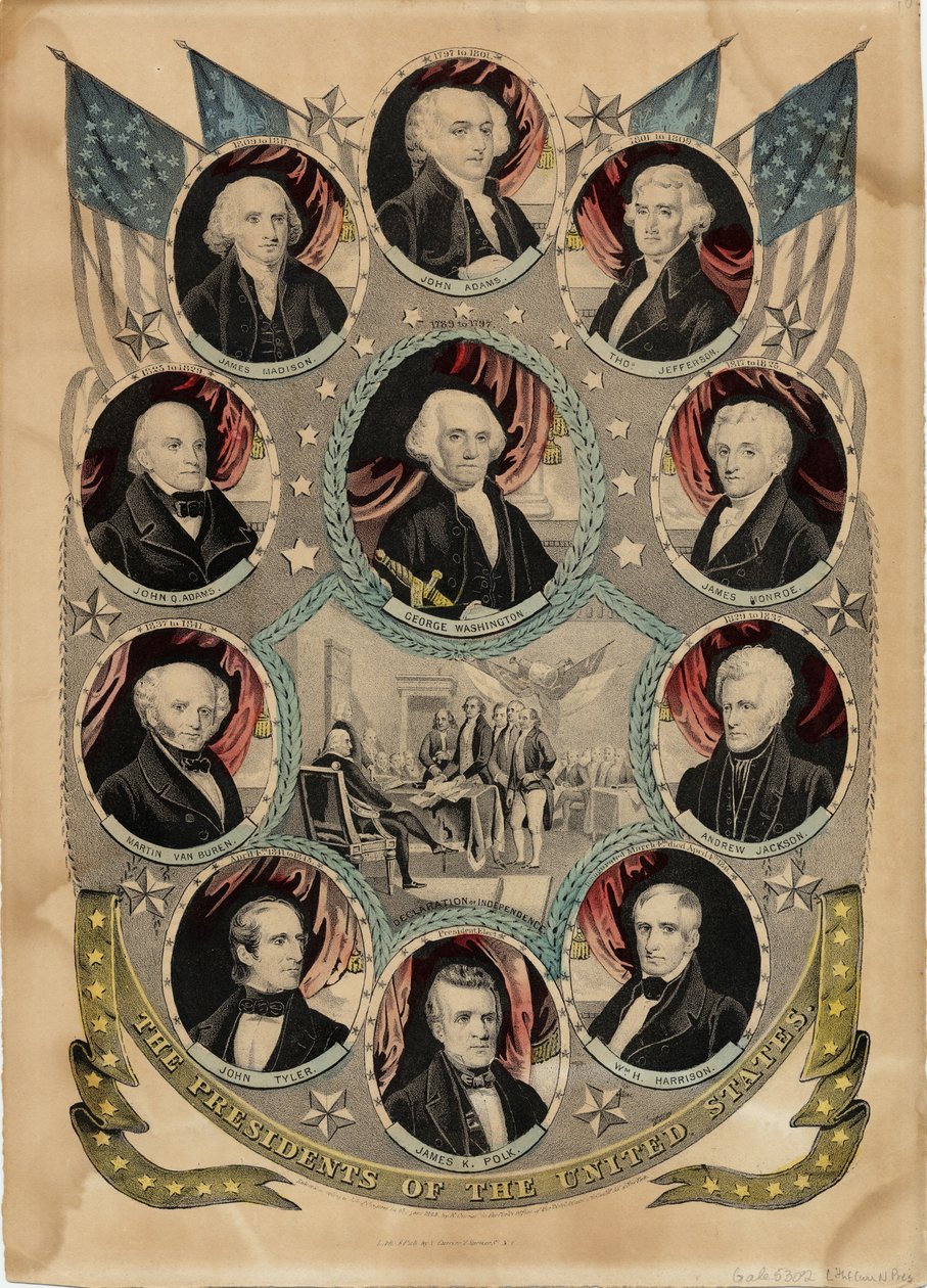 De presidenten van de Verenigde Staten, gepubliceerd door N. Currier, New York, c.1844 door Nathaniel Currier