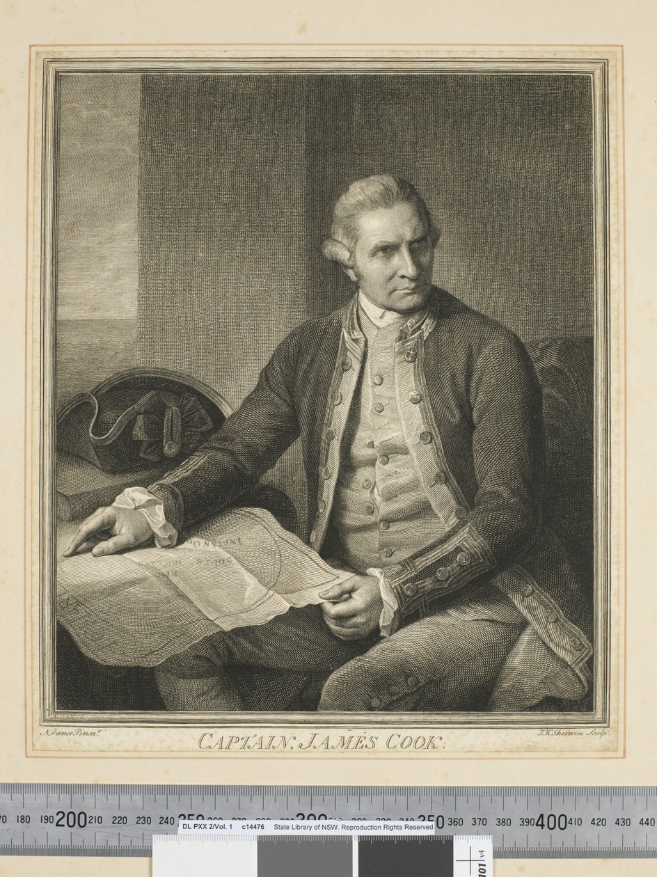 Kapitein James Cook, gegraveerd door J. K. Sherwin (1751–90), c.1773-84 (gravure) door Nathaniel (after) Dance Holland