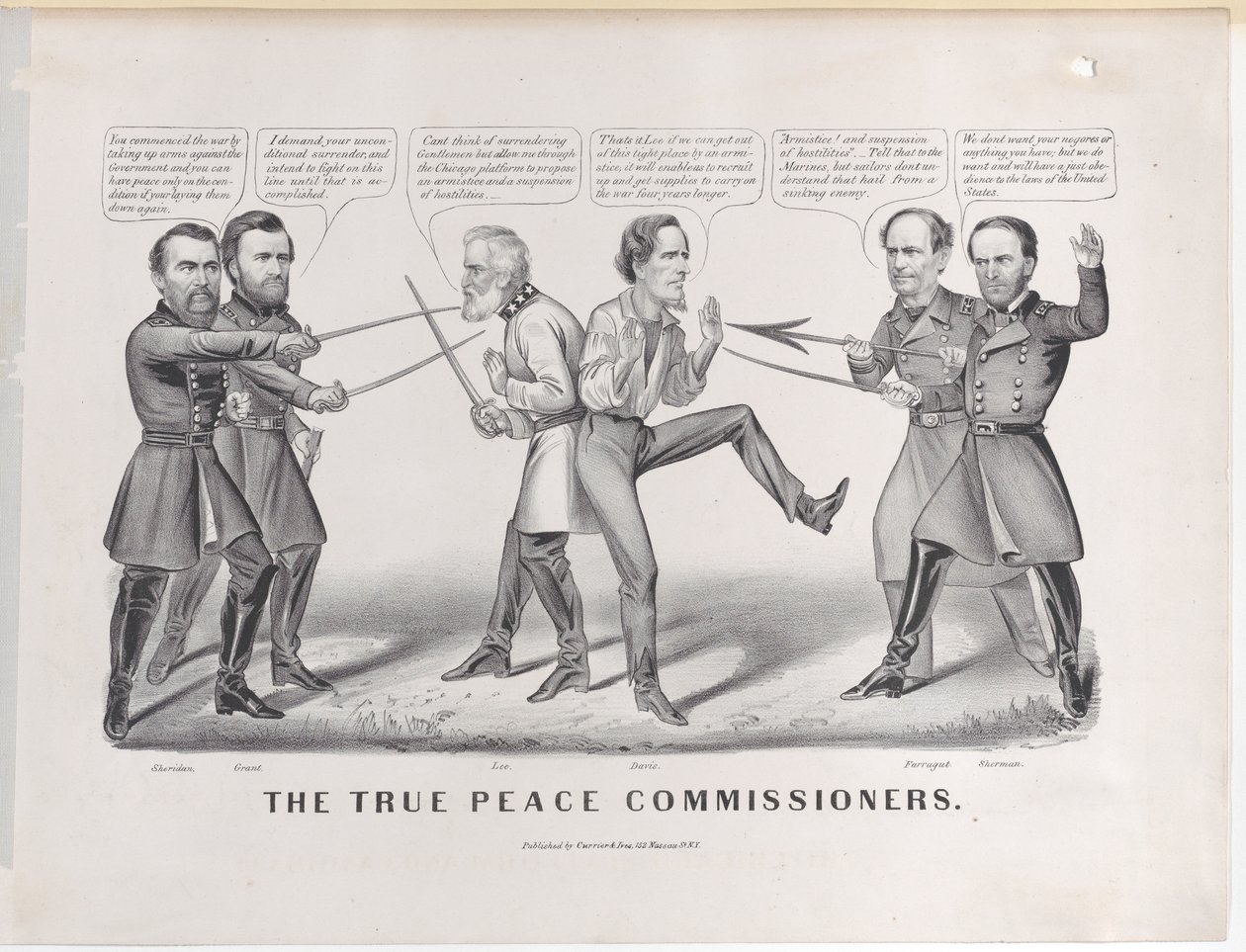 De ware vredescommissarissen, 1865 door Currier and Ives