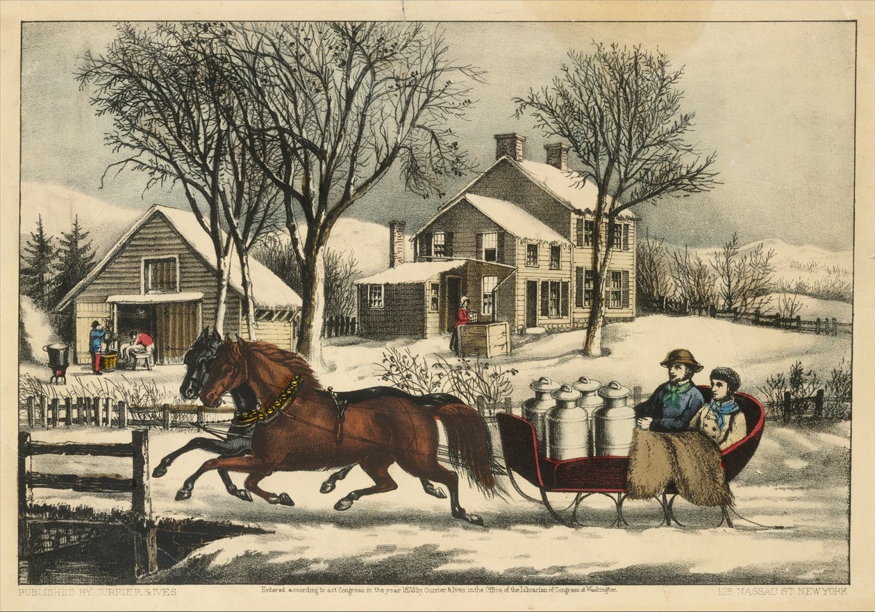 Winterochtend op het Platteland door Currier and Ives