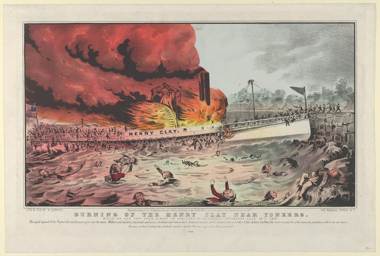 Brand van de Henry Clay bij Yonkers, 1852 door Nathaniel Currier