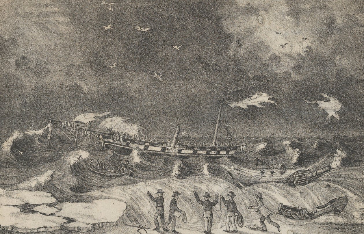 Vreselijk Wrak van de Mexico op Hempstead Beach, 2 januari 1837 door Nathaniel Currier