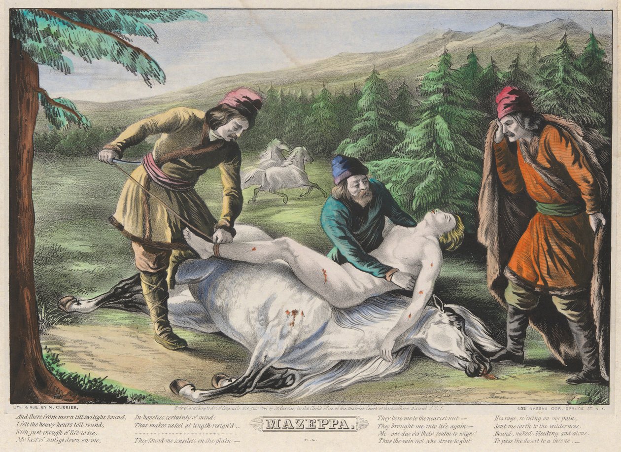 Mazeppa: Plaat 4 van een set van vier (4) platen (Geredd) door Nathaniel Currier