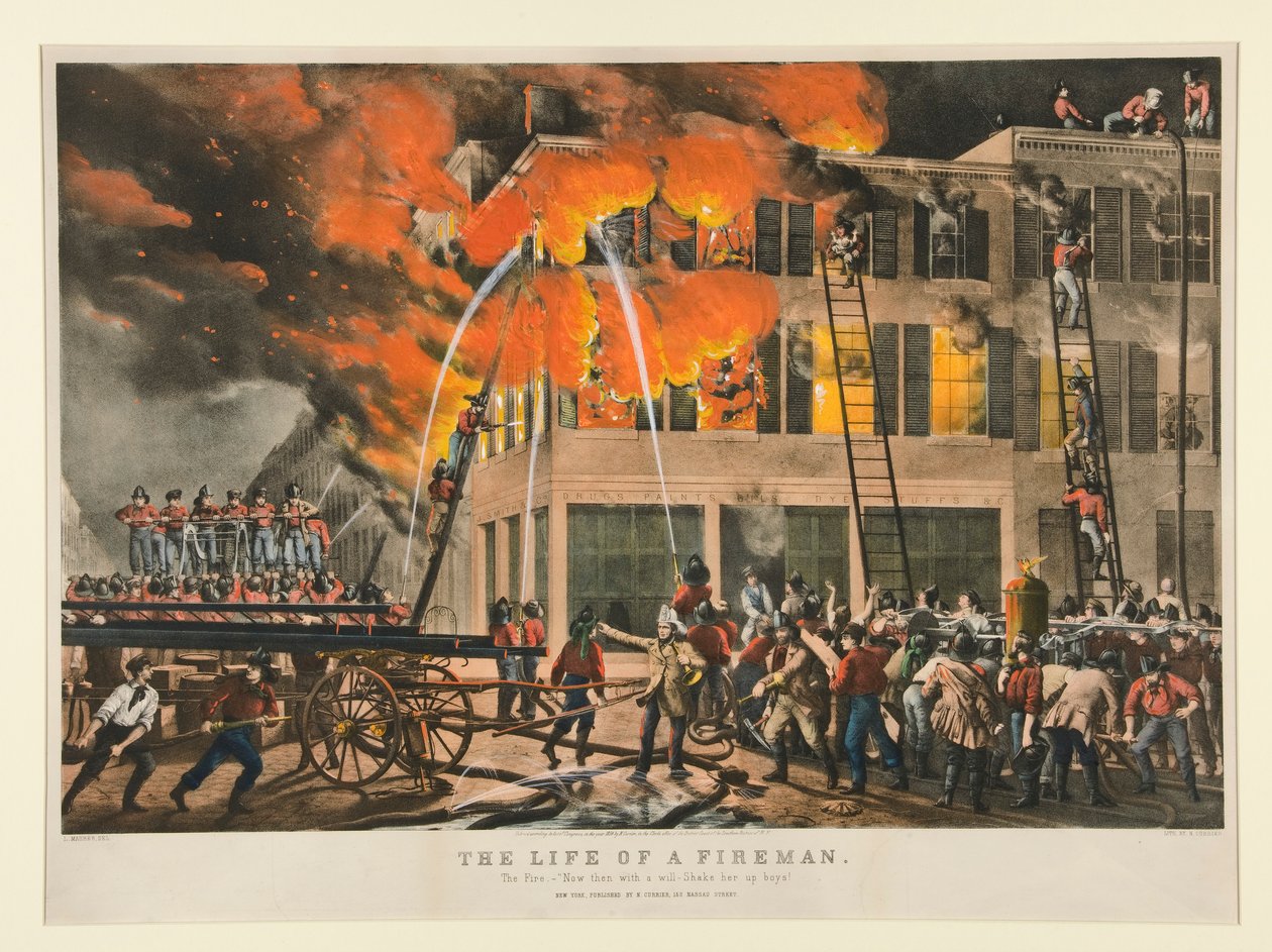Het leven van een brandweerman / De brand door Nathaniel Currier