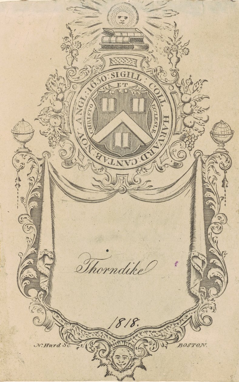 Harvard College Boekplaat met het Christo et Ecclesiæ Zegel door Nathaniel Hurd