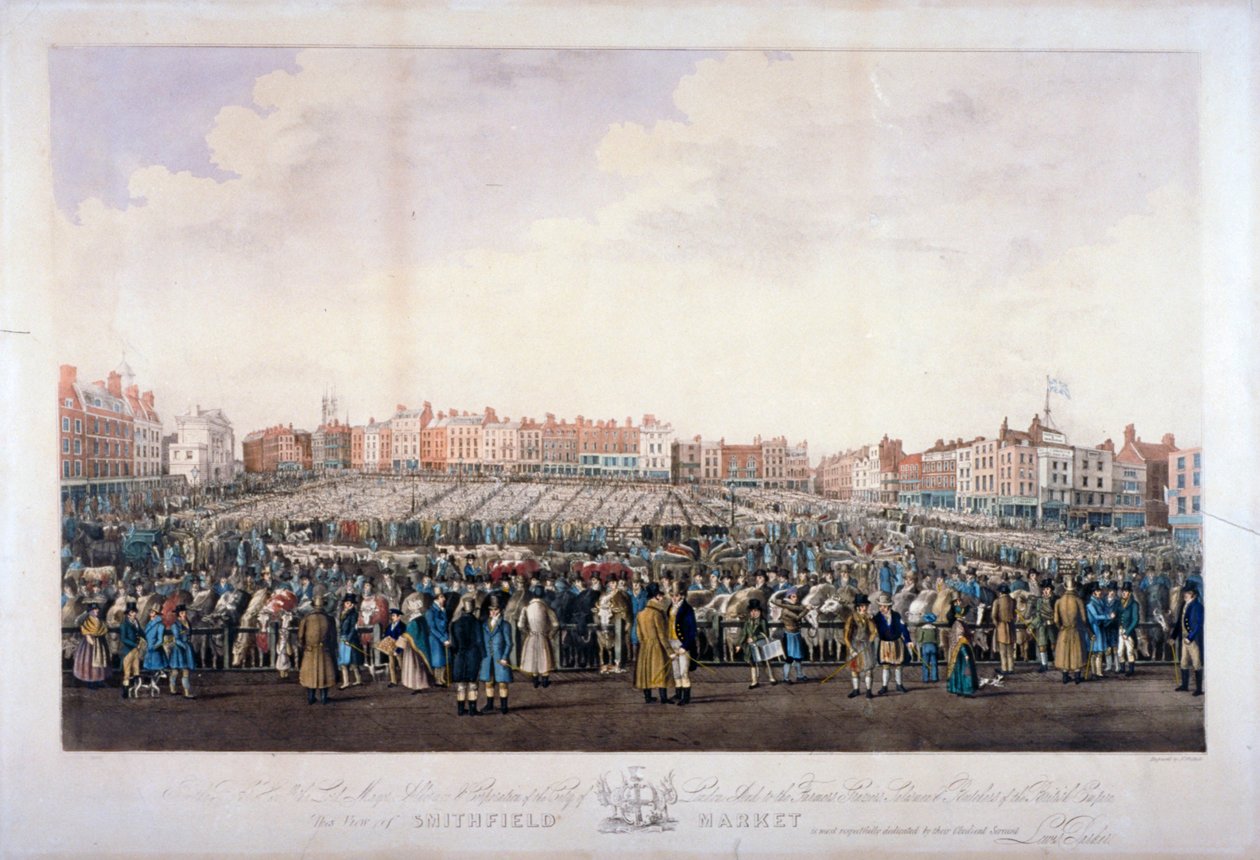 Smithfield Market, West Smithfield, City of London, ca. 1825 door Nathaniel Whittock