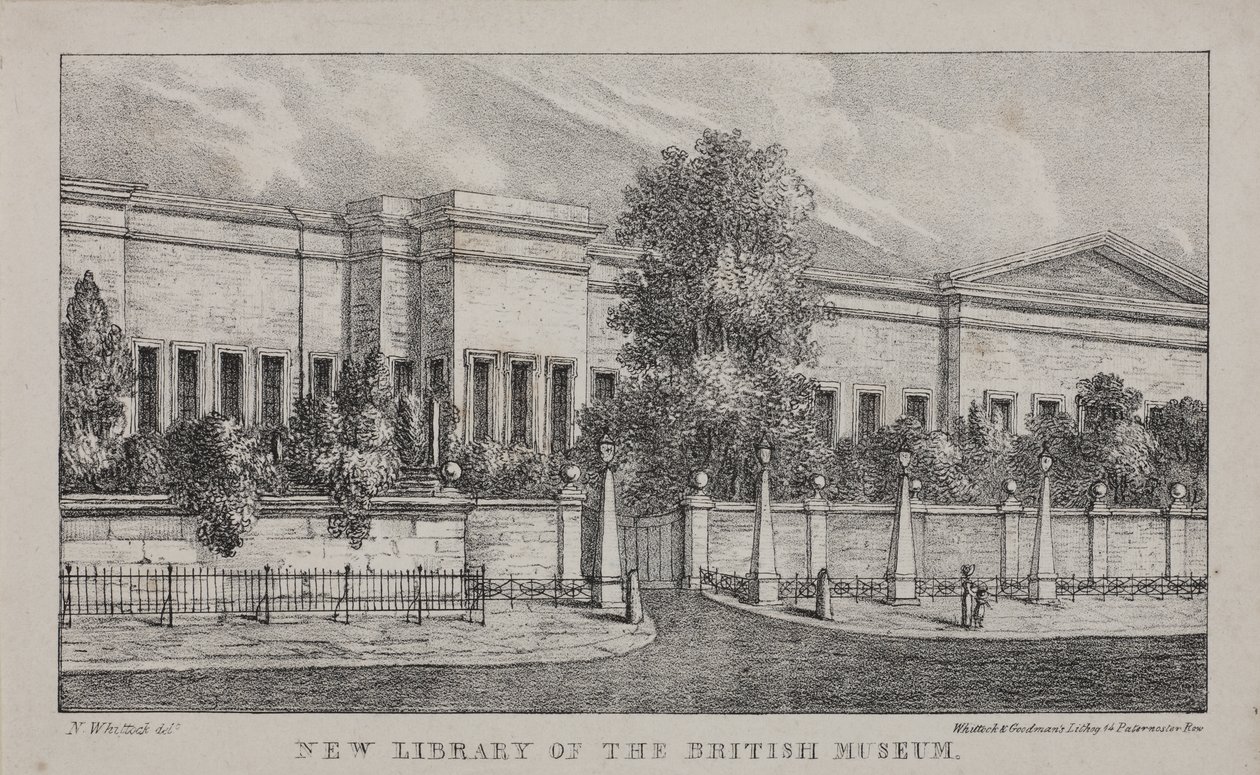Uitzicht op de nieuwe bibliotheek van het British Museum, ca. 1830 door Nathaniel Whittock