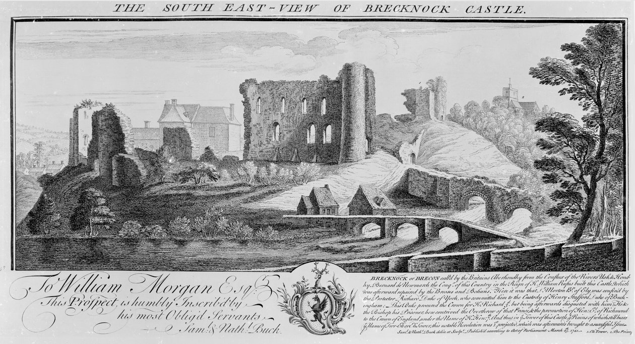 Het zuidoostelijke uitzicht van Brecknock Castle, 1741 door Nathaniel and Samuel Buck