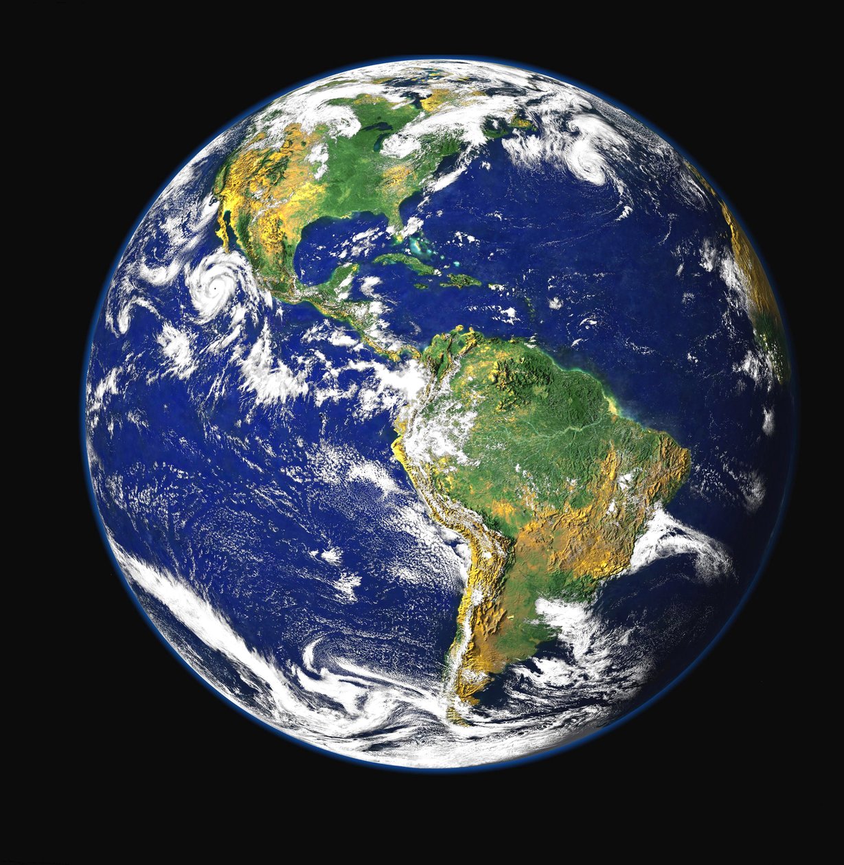 Satellietbeeld van Noord-, Midden- en Zuid-Amerika, gelegen tussen de Stille en Atlantische Oceaan. door National Aeronautics and Space Administration National Aeronautics and Space Administration