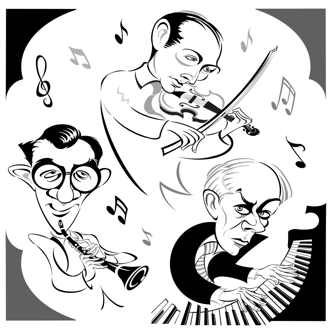 Bela Bartok aan de piano, Amerikaanse klarinettist Benny Goodman (1909-86) en Hongaarse violist Joseph Szigeti (1892-1973), het trio dat de eerste opname van Contrasts maakte in 1940 - een kamermuziekstuk door Neale Osborne