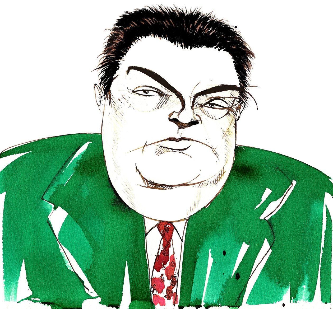 Darius Milhaud (1892 - 1974) Franse componist, leraar en lid van Les Six, karikatuur door Neale Osborne
