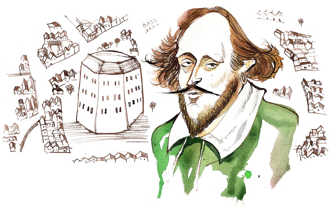 William Shakespeare (Engelse toneelschrijver en dichter, 1564-1616); karikatuur door Neale Osborne