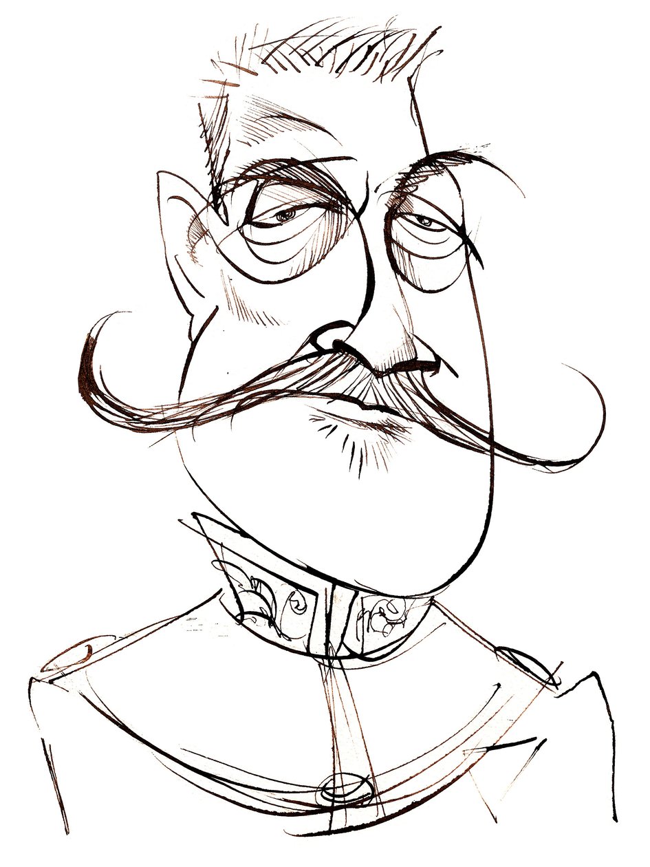 Ferdinand Foch - Franse maarschalk (1851-1929); karikatuur door Neale Osborne