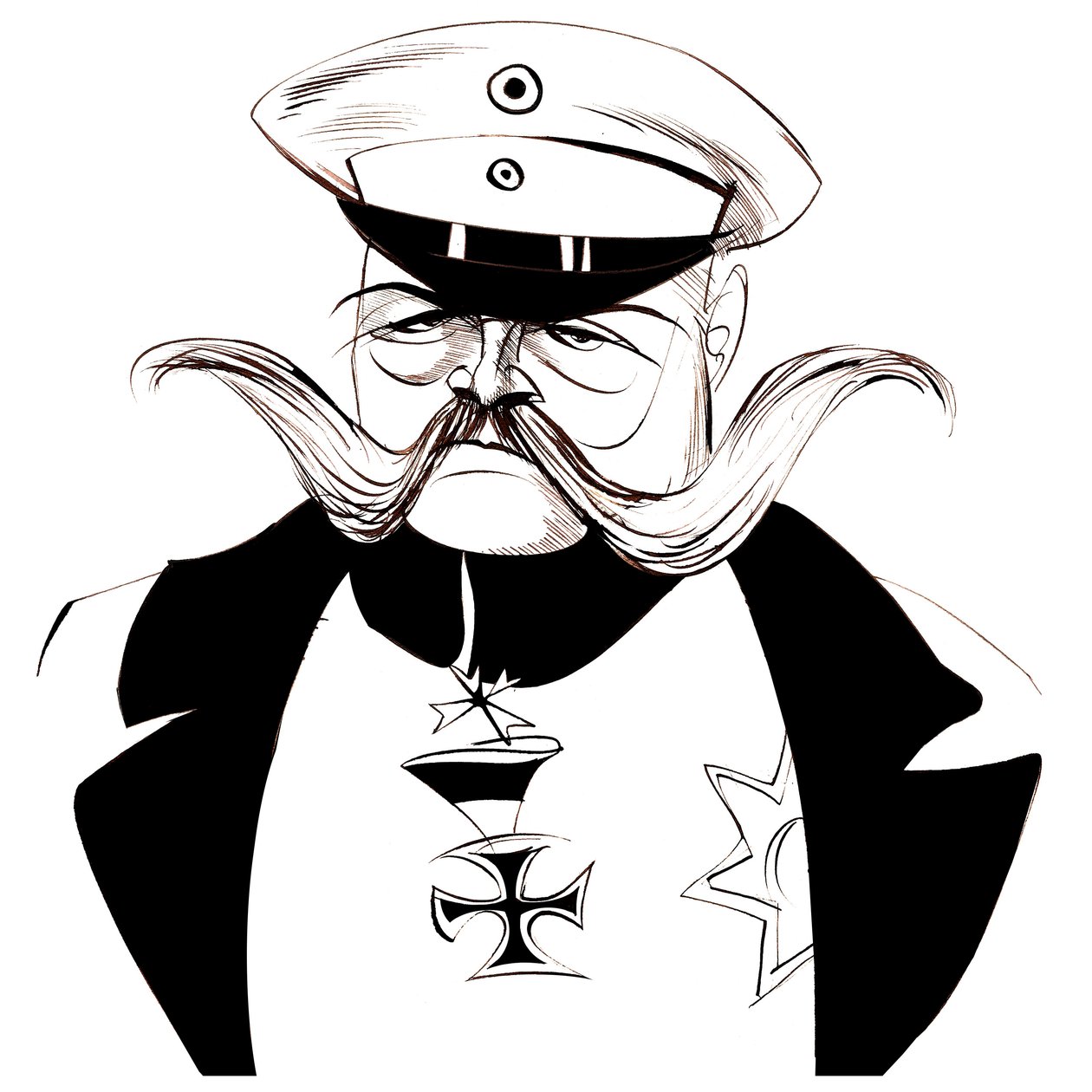 Paul von Hindenburg - Pools-geboren, Duitse generaal en president (1847-1934); zwart-wit karikatuur door Neale Osborne