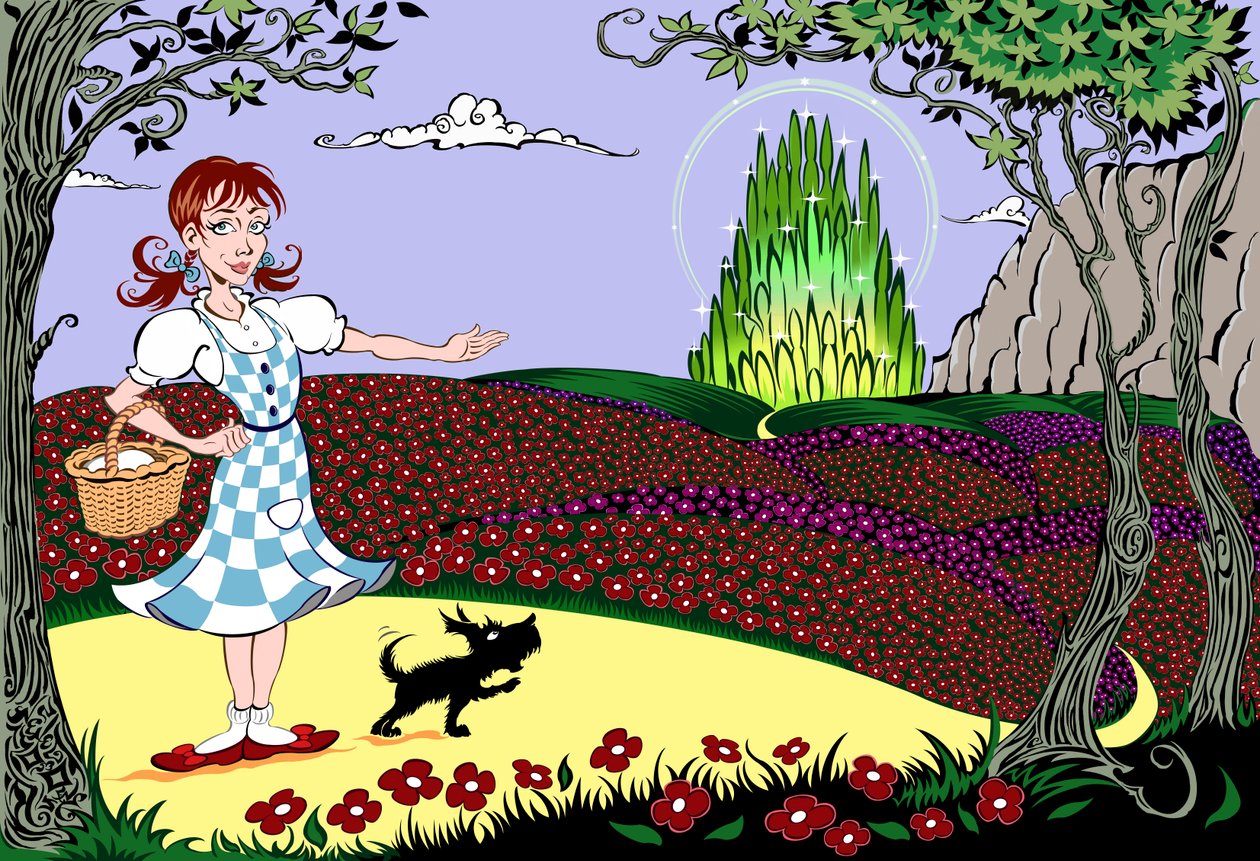 De Wonderbaarlijke Tovenaar van Oz: Dorothy en Toto op de Gele Bakstenen Weg naar de Smaragden Stad door Neale Osborne