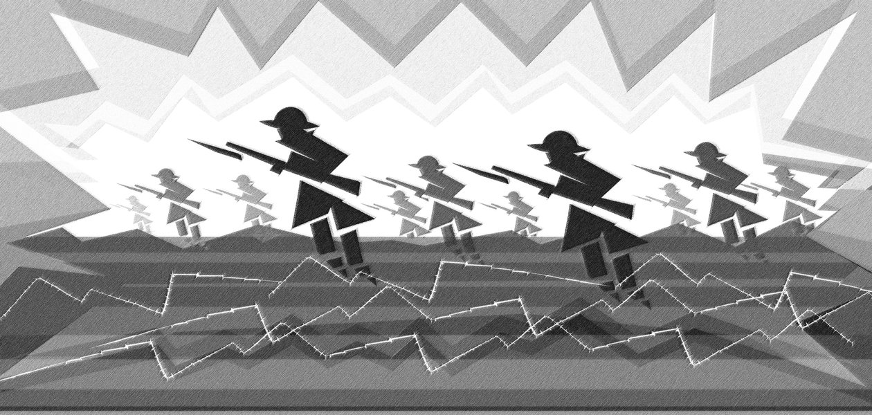 Eerste Wereldoorlog soldaten met bajonetten - komen uit loopgraven door Neale Osborne