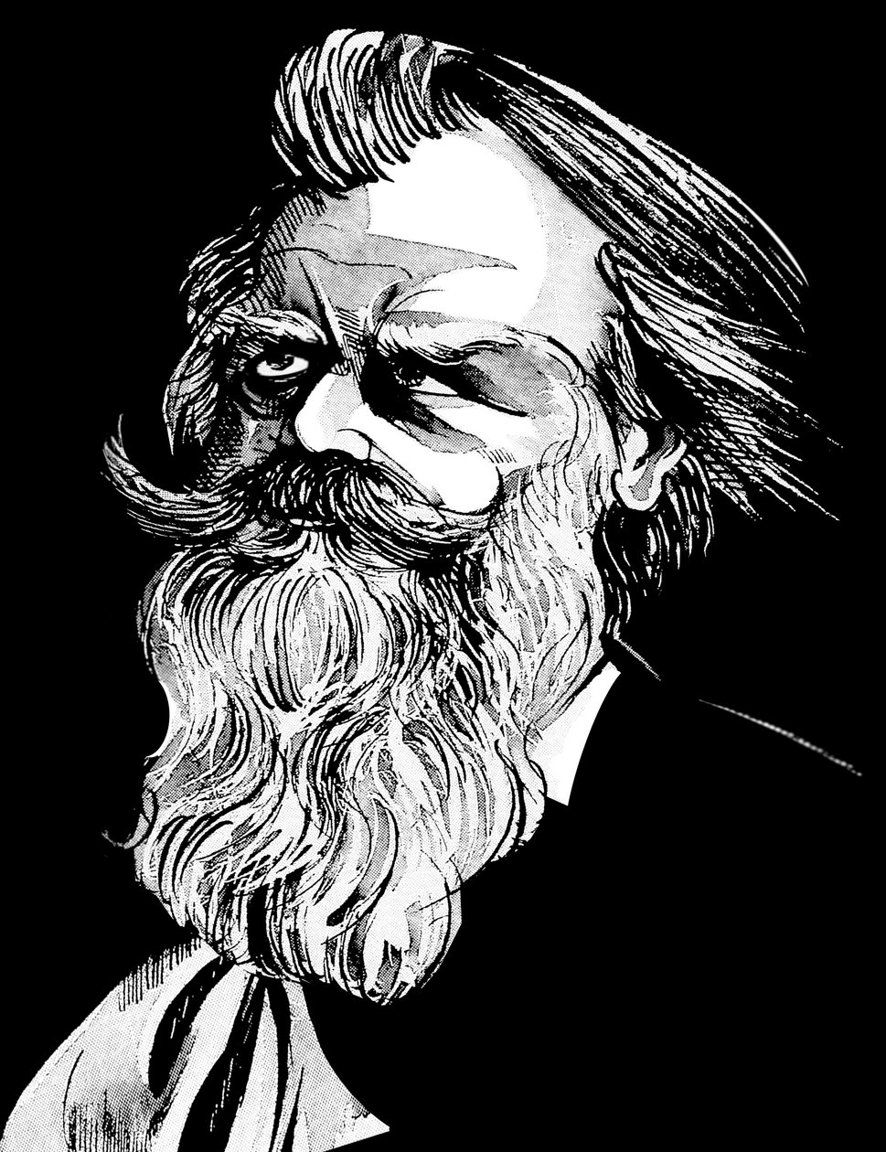 Johannes Brahms, Duitse componist (1833-97), grijstoon aquarel karikatuur door Neale Osborne