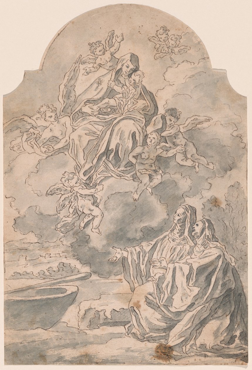 De Maagd en het Kind verschijnen aan twee vrouwelijke monniken door Neapolitan 17th Century