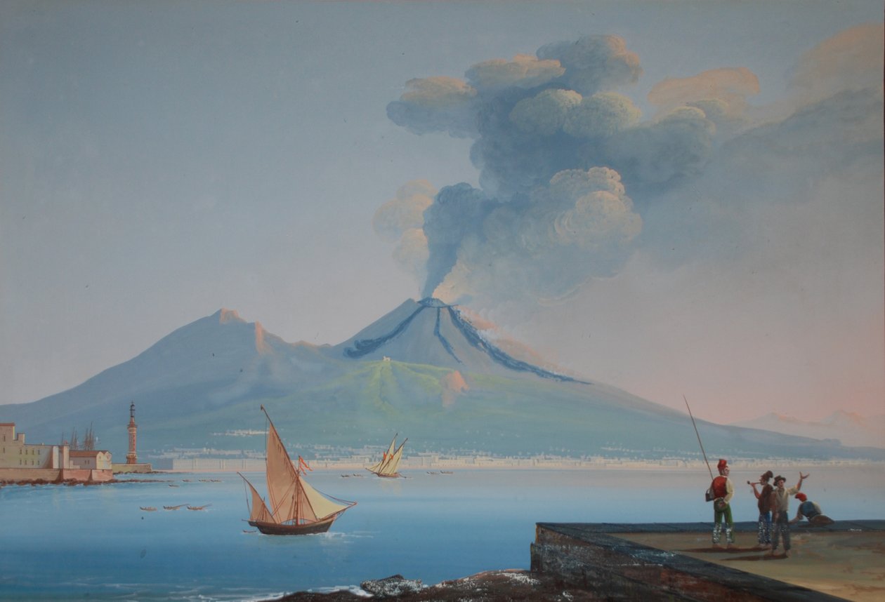 Uitzicht op de Baai van Napels met de Vesuvius door Neapolitan School