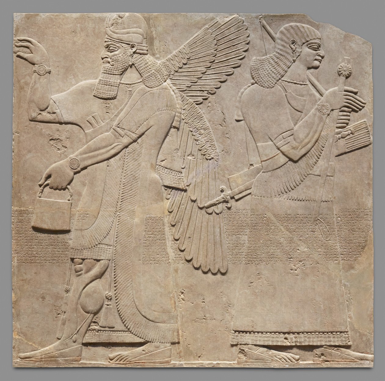 Reliëfpaneel van bewaker en eunuch, ca. 883-59 v.Chr. door Neo Assyrian