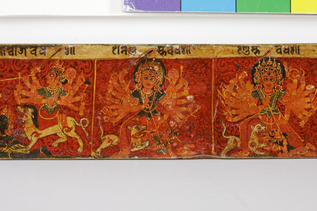Detail van een Devimahatmya-manuscriptomslag door Nepalese School