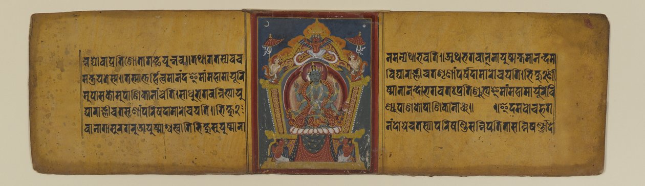 Pagina uit een boeddhistisch manuscript met een afbeelding van een van de Pancharaksha-godinnen, 16e-17e eeuw door Nepalese School