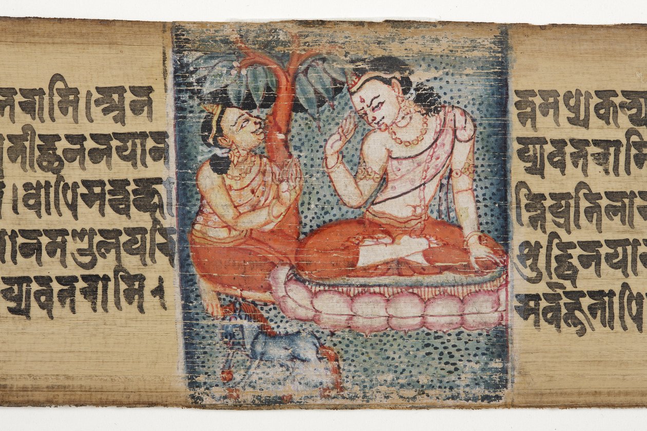 Sudhana knielt voor een bodhisattva, uit de Gandavyuha door Nepalese School