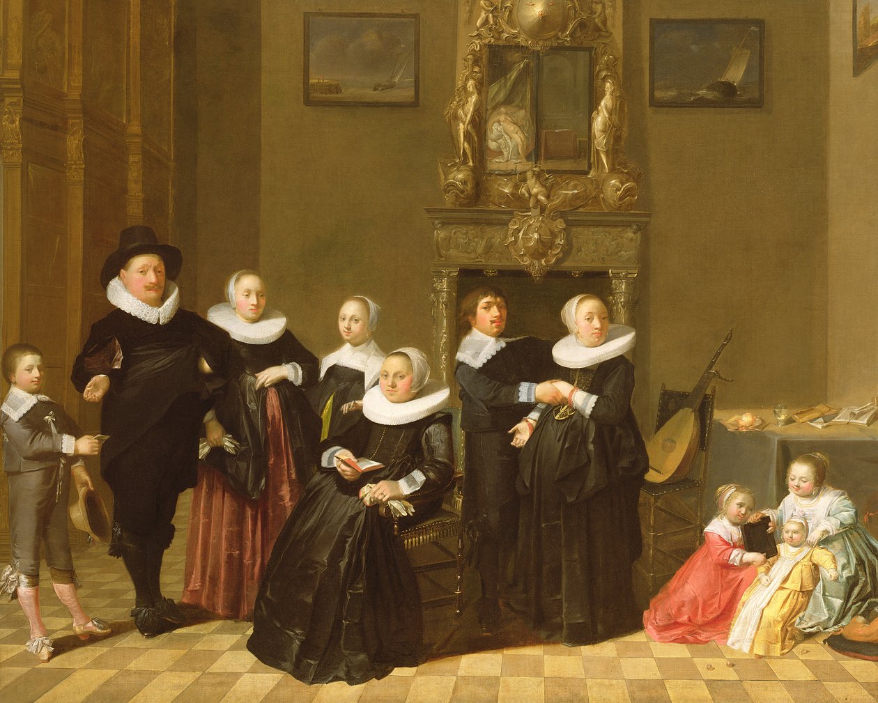 De familie van een Stadhouder in een elegant interieur, 1635 door Netherlandish School