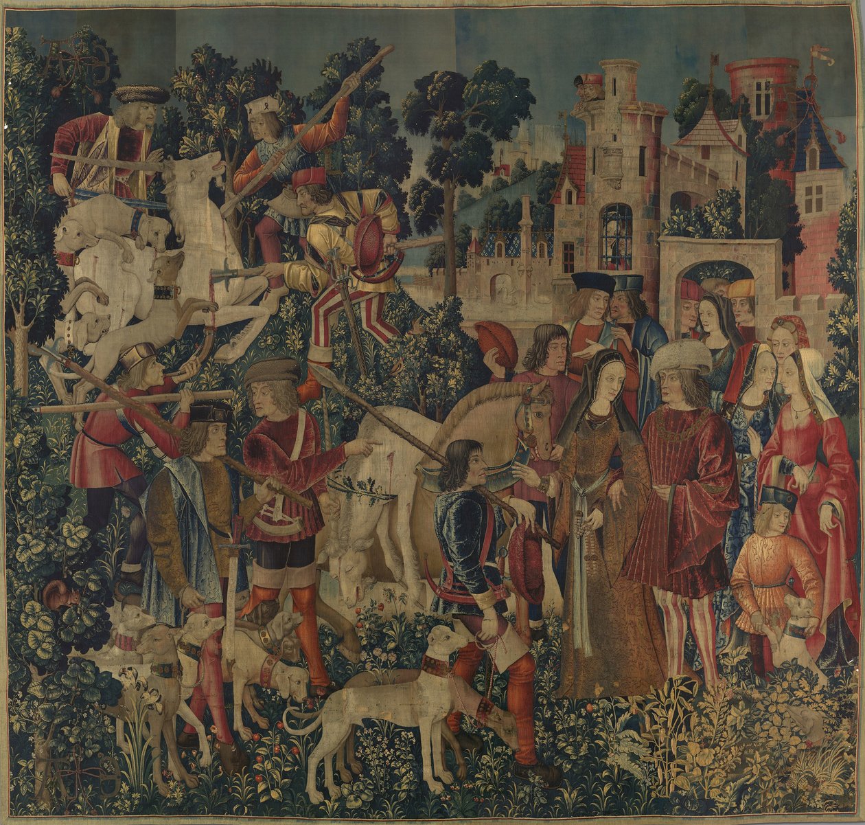 De eenhoorn wordt gedood en naar het kasteel gebracht door Netherlandish School