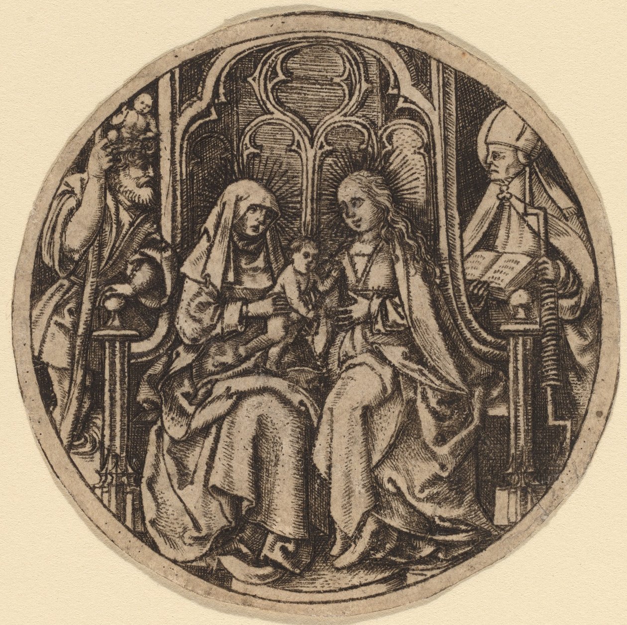 Madonna en Kind met Heiligen Christoffel en Erasmus door Netherlandish 15th Century