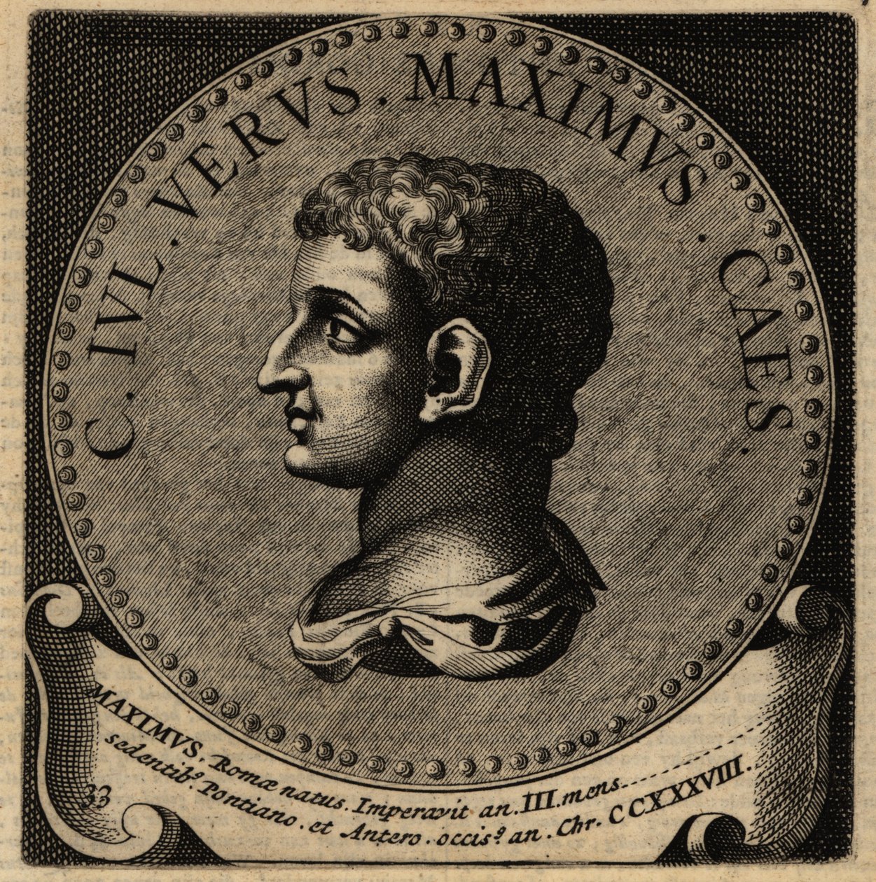 Portret van Romeinse keizer Gaius Iulius Verus Maximus door Netherlandish School