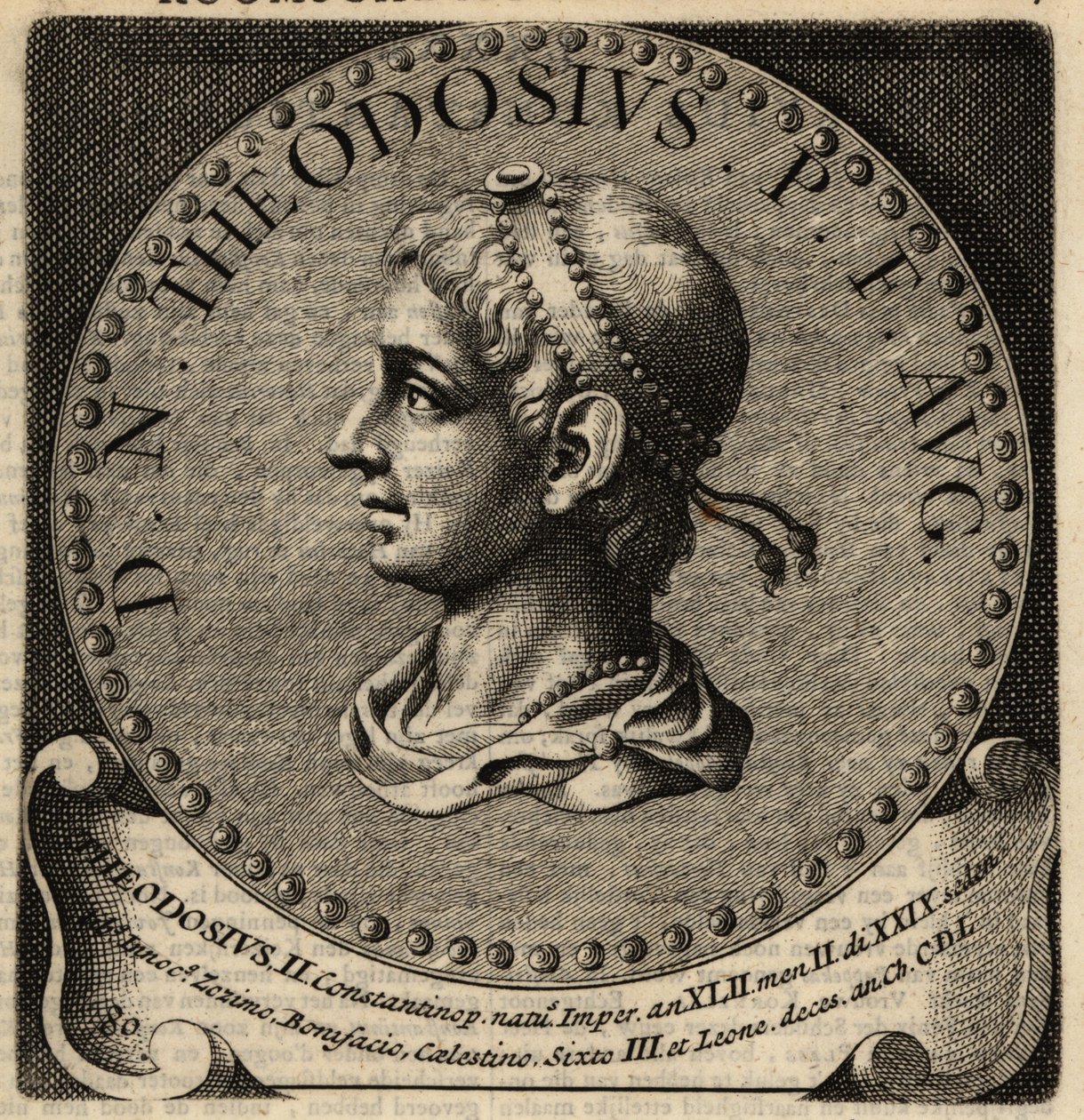 Portret van Romeinse keizer Theodosius II door Netherlandish School