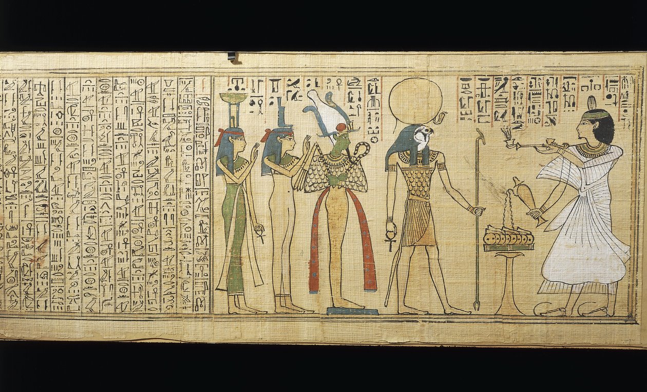 Papyrus van Khonsumes, Het Dodenboek, de overledene brengt offers aan Osiris, Isis en Nephthys, Derde Tussenperiode door New Kingdom Egyptian