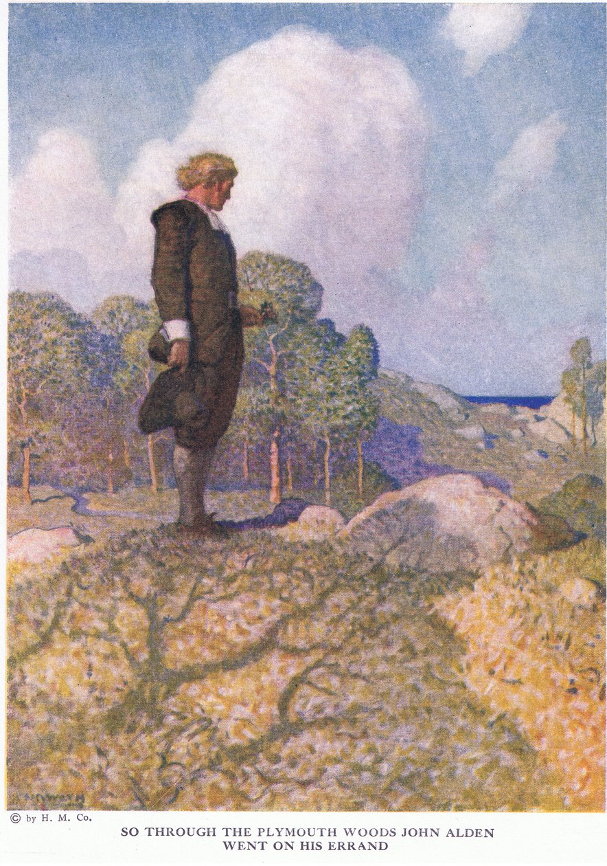 Zo ging John Alden door de bossen van Plymouth op zijn boodschap door Newell Convers Wyeth