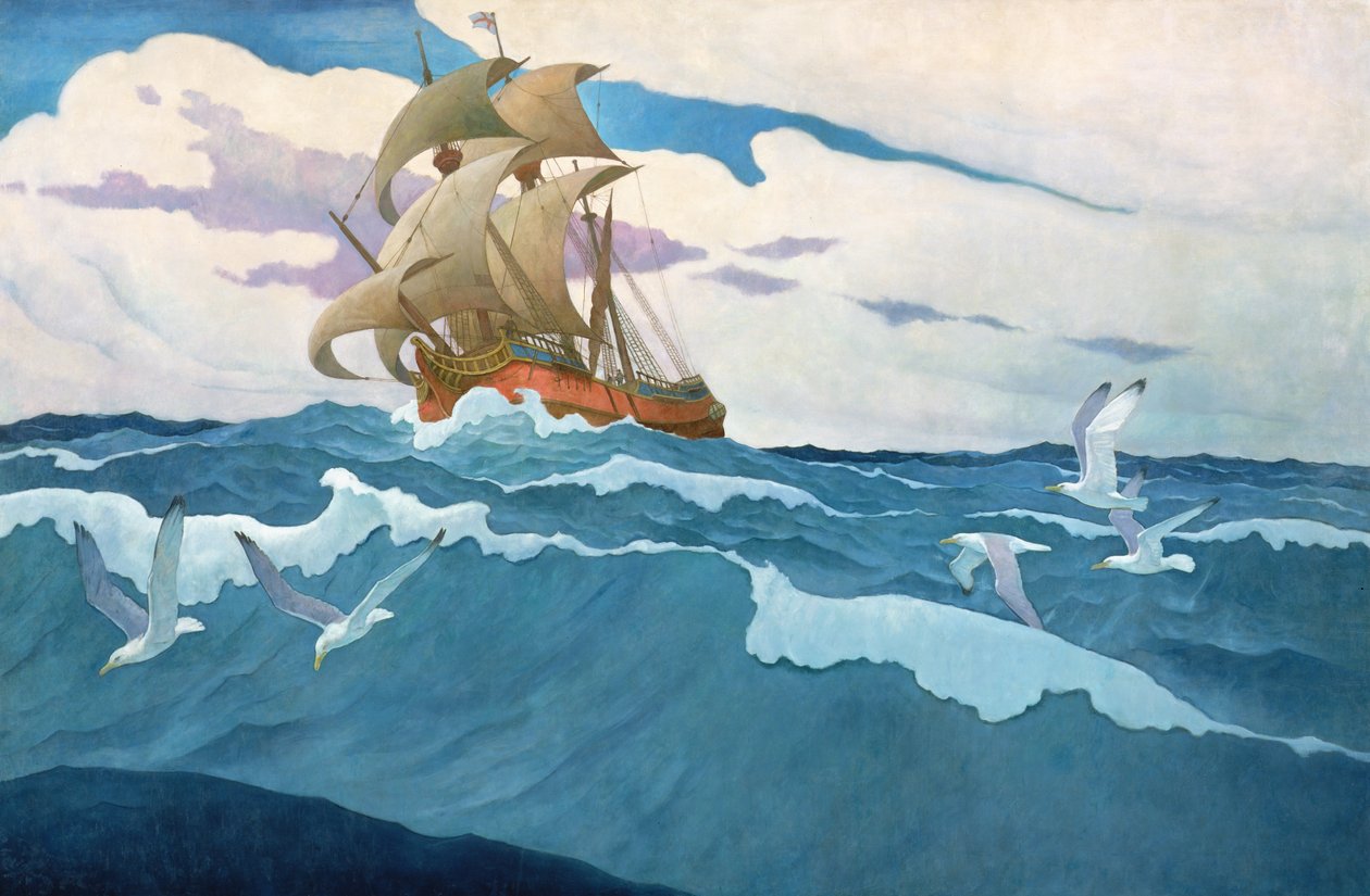 De Komst van de Mayflower in 1620 door Newell Convers Wyeth