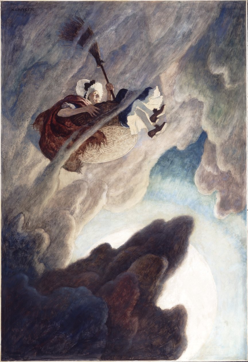 De oude vrouw omhoog gegooid in een emmer, 1940 door Newell Convers Wyeth