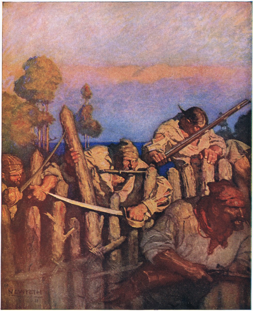 De aanval op het blokhuis: De bestormers zwermden als apen over het hek door Newell Convers Wyeth