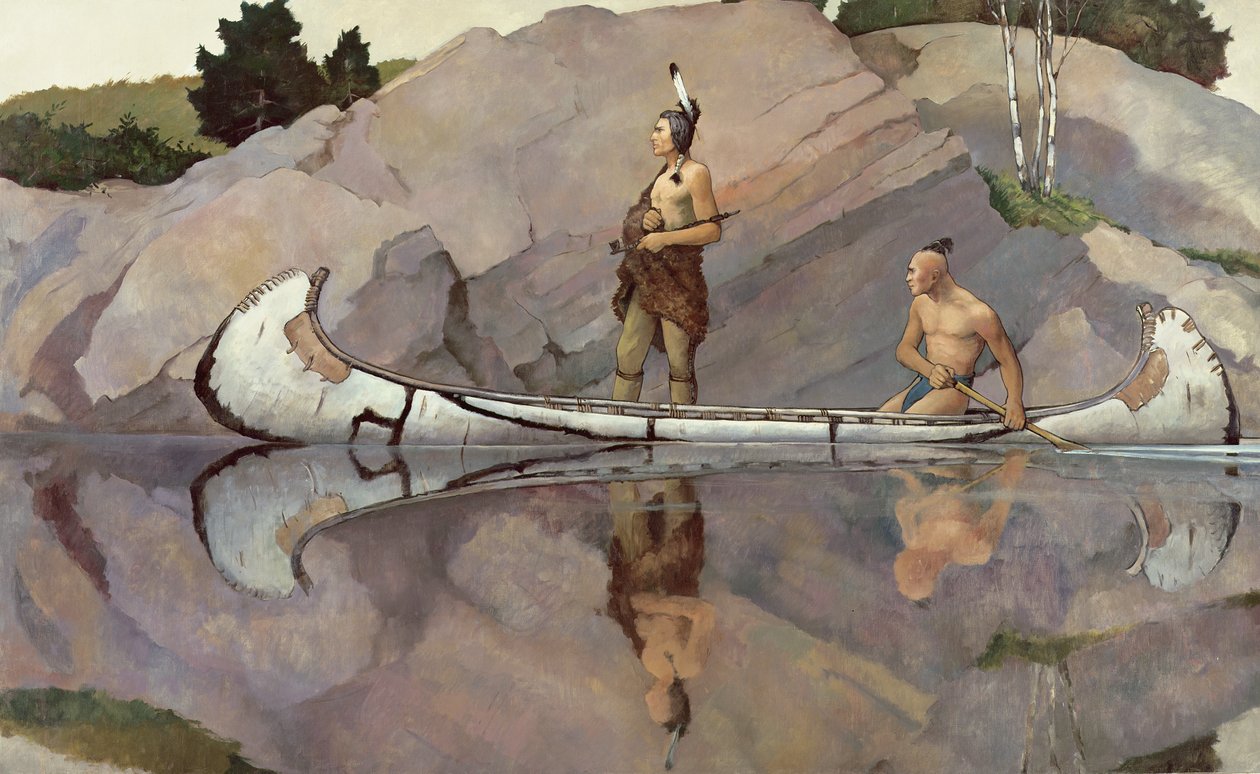Indianen in een kano door Newell Convers Wyeth