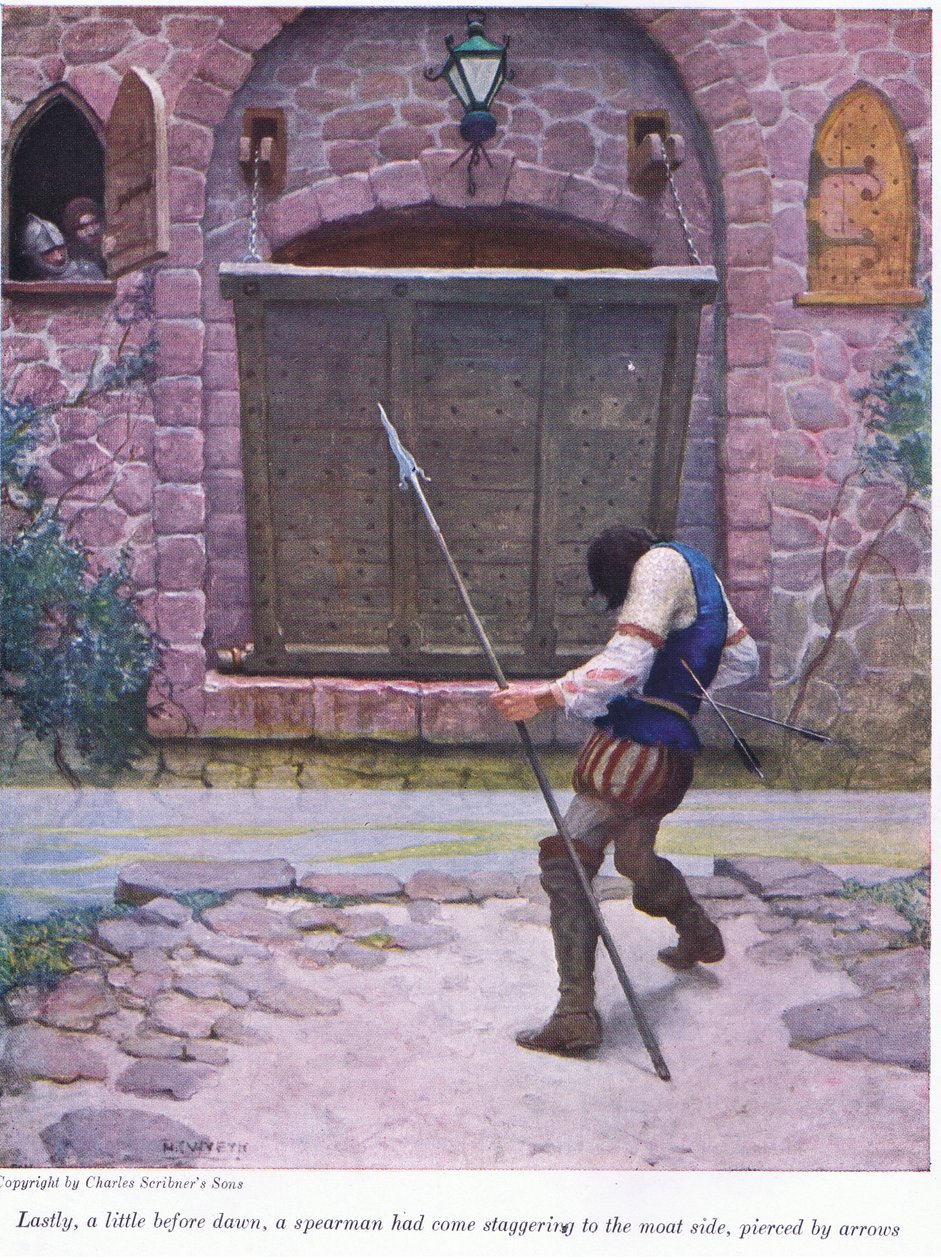 Kort voor zonsopgang kwam een speerdrager strompelend naar de gracht, doorboord door pijlen door Newell Convers Wyeth