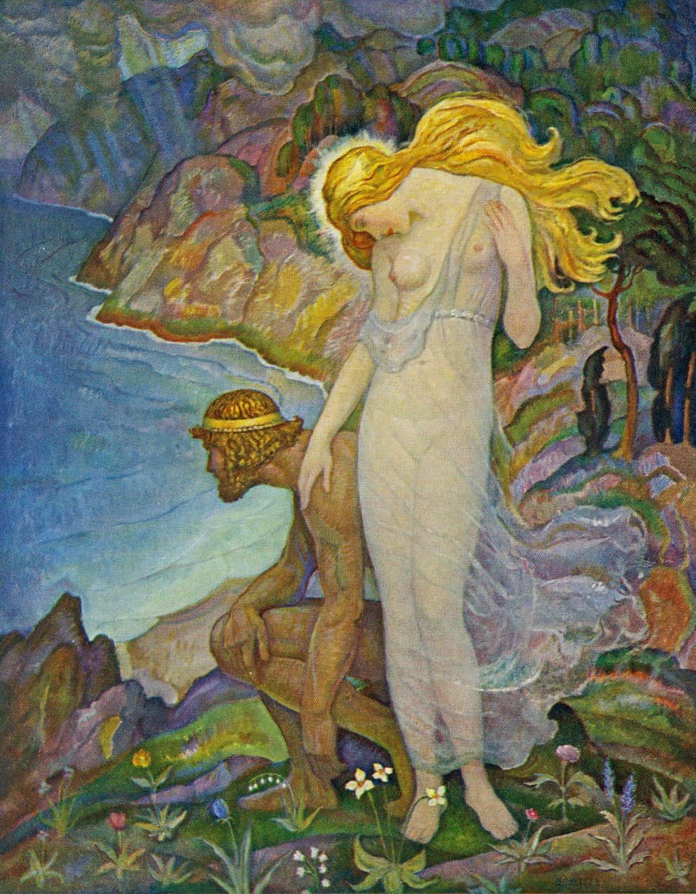 Odysseus en Calypso door Newell Convers Wyeth