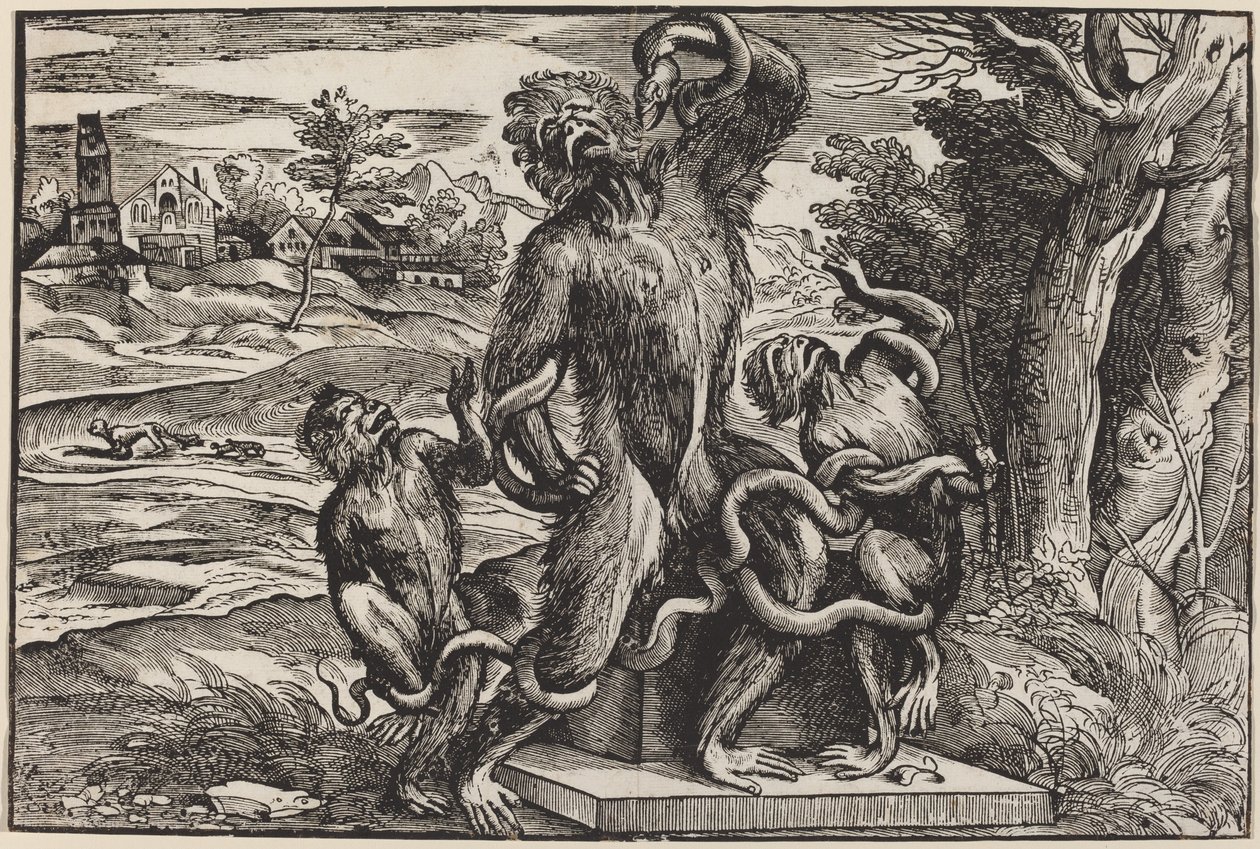 Karikatuur van de Laocoöngroep door Niccolò Boldrini after Titian