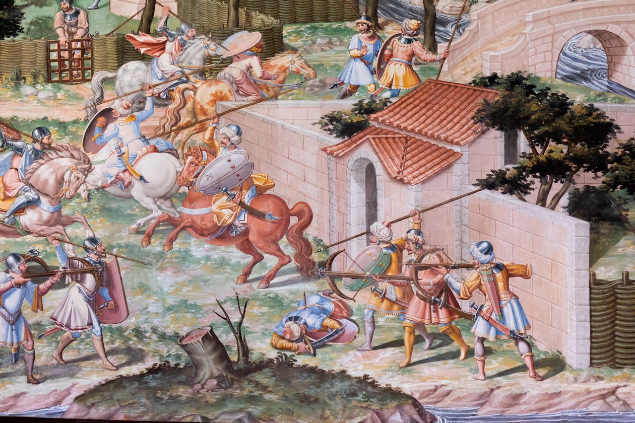 Detail van fresco in de Hal van Slagen van de slag bij La Higueruela in 1431 door Niccolo (and workshop) Granello