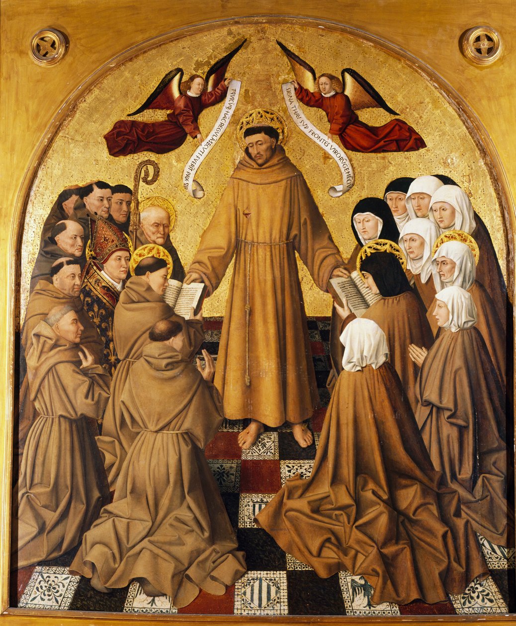 Altaarpaneel, St. Franciscus geeft Regel aan zijn volgelingen (Minderbroeders en de Arme Clarissen) door Niccolo Antonio Colantonio