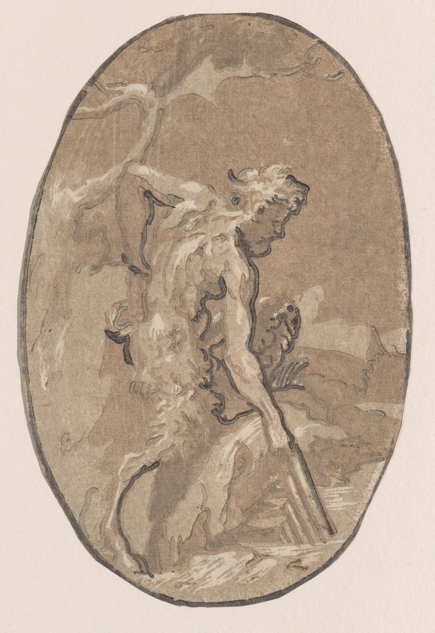 Marsyas tekent de Syrinx uit de rivier, ca. 1540-1550 door Niccolo Vicentino