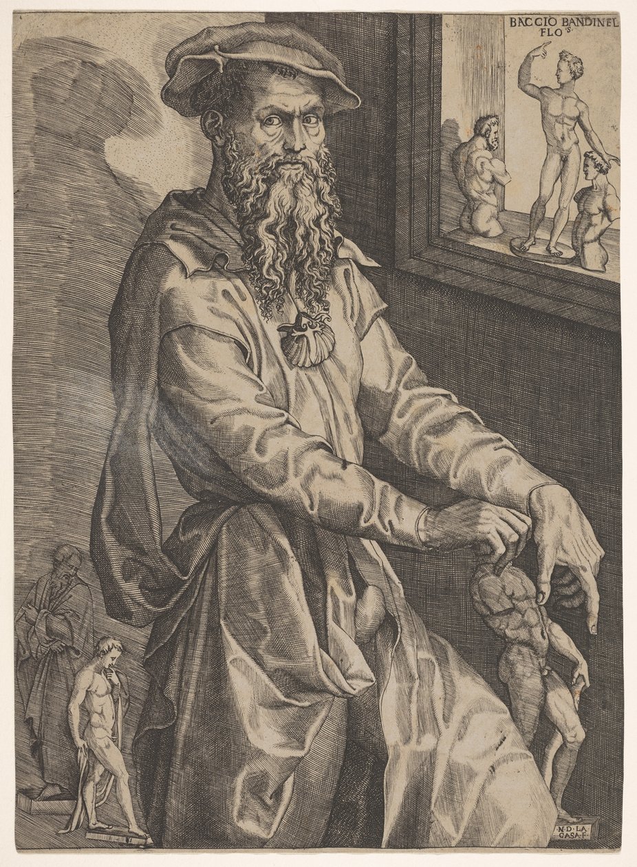 Portret van Baccio Bandinelli, in driekwart lengte naast een ruit, ca. 1540-48 door Niccolo della Casa