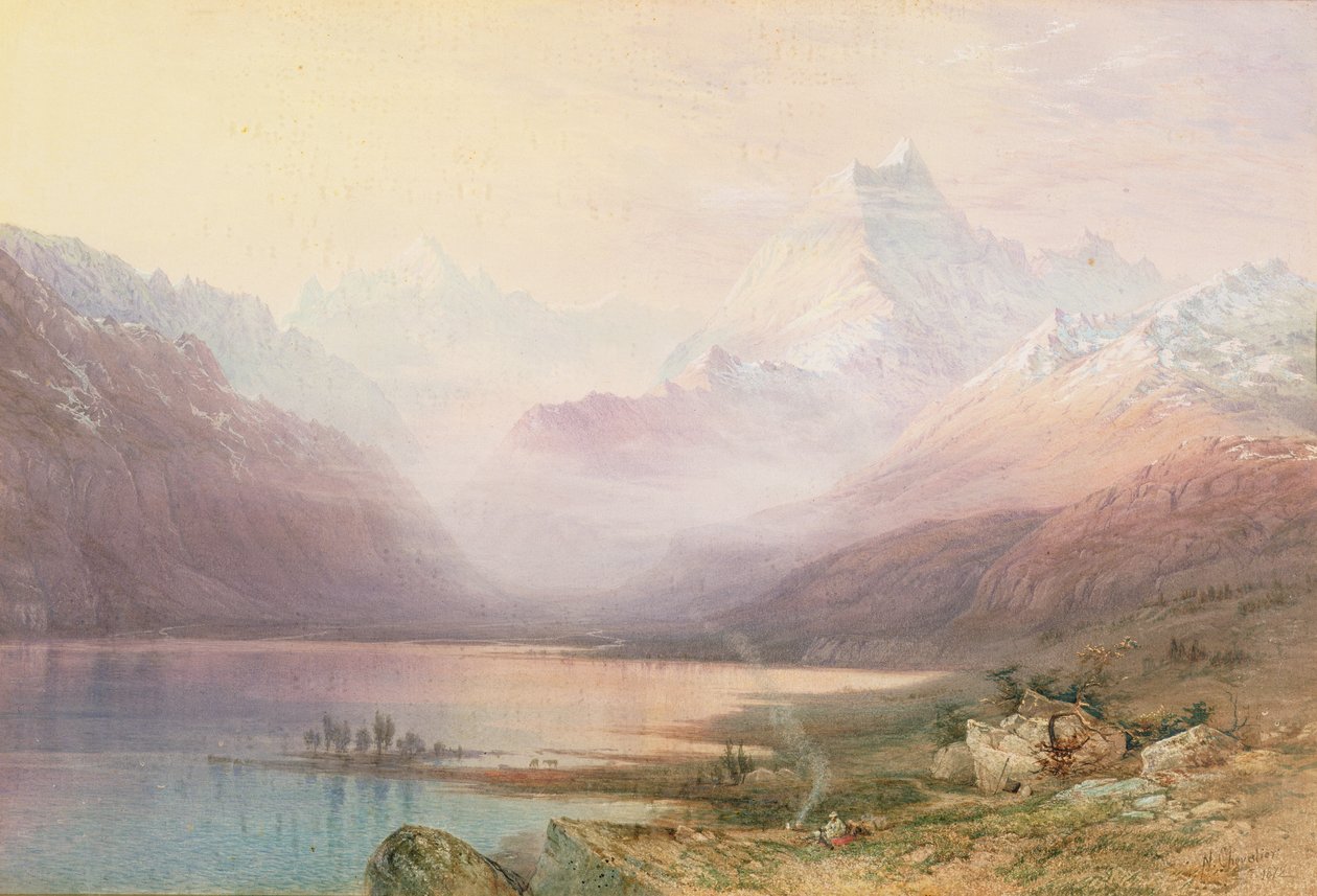 Mount Cook en Lake Pukaki, Zuidereiland, Nieuw-Zeeland door Nicholas Chevalier