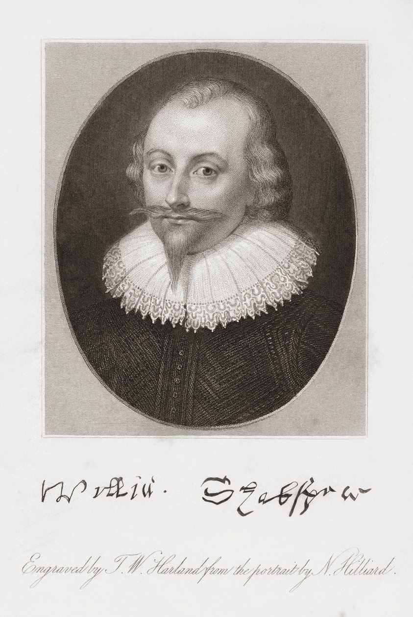 William Shakespeare. Portret door Hilliard door Nicholas (after) Hilliard